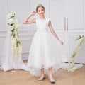 Girls' White High-Low A-Line Embellished Dress