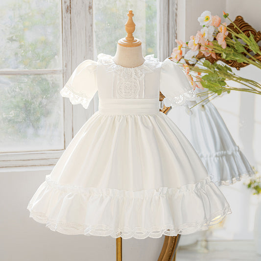 White Lace Princess Dress for Girls | Flower Girl & Formal Occasion