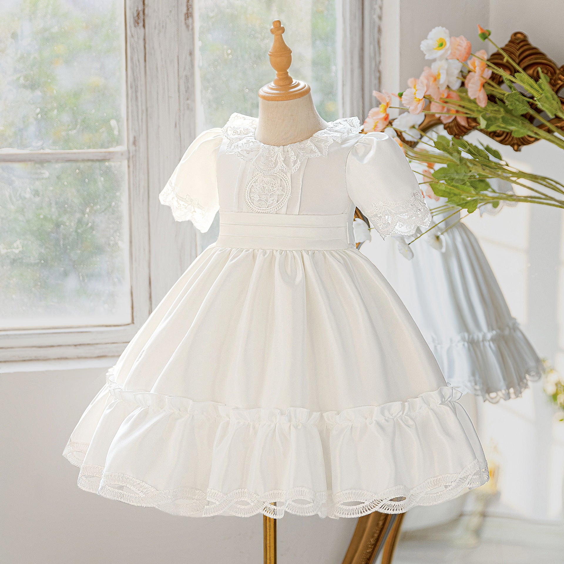 White Lace Princess Dress for Girls | Flower Girl & Formal Occasion