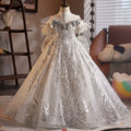 Girls' White Sequin Maxi Dress with Bow and Fringe