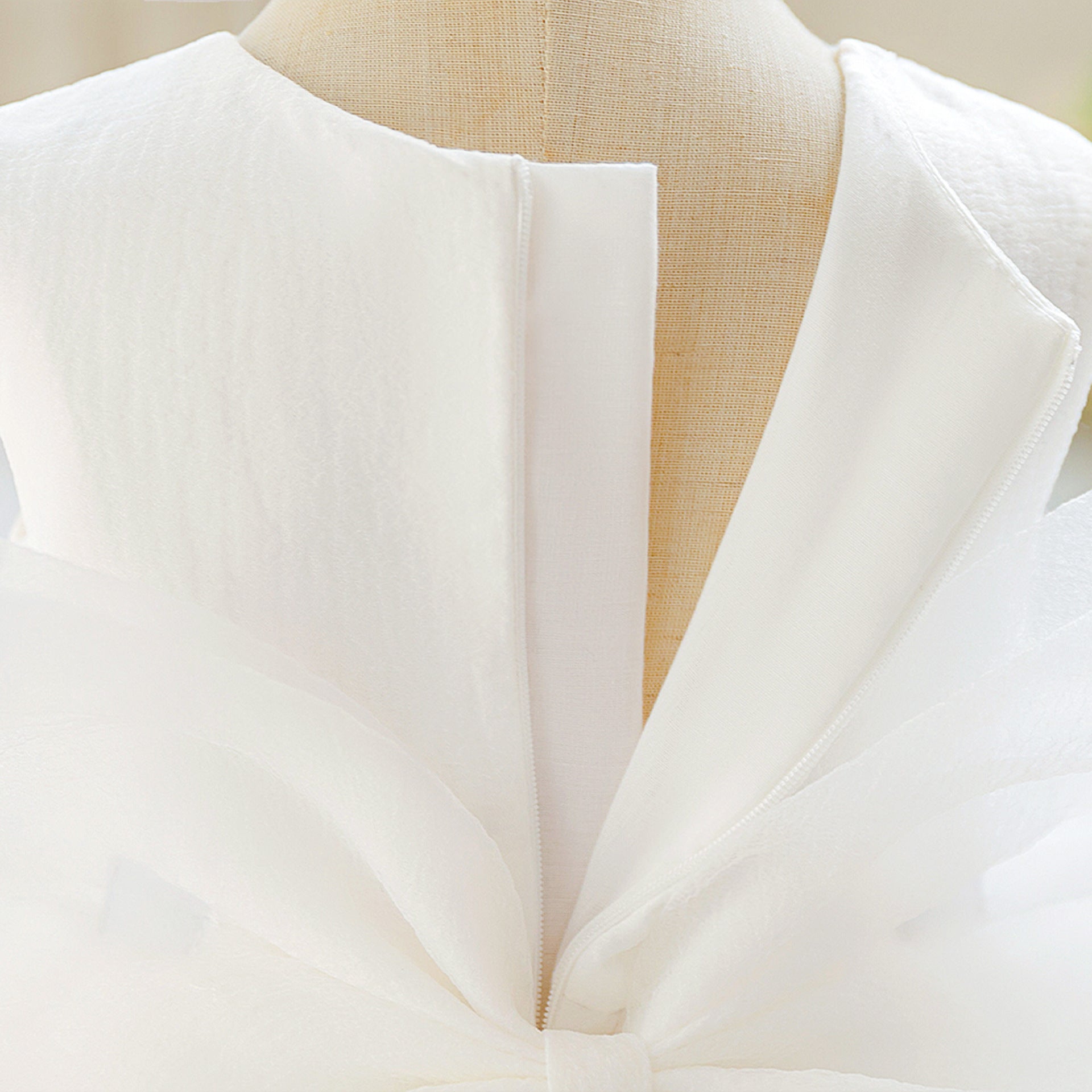Girls' Tea Length White Tulle Dress with Bow | A-Line Sleeveless Princess Dress for Special Occasions