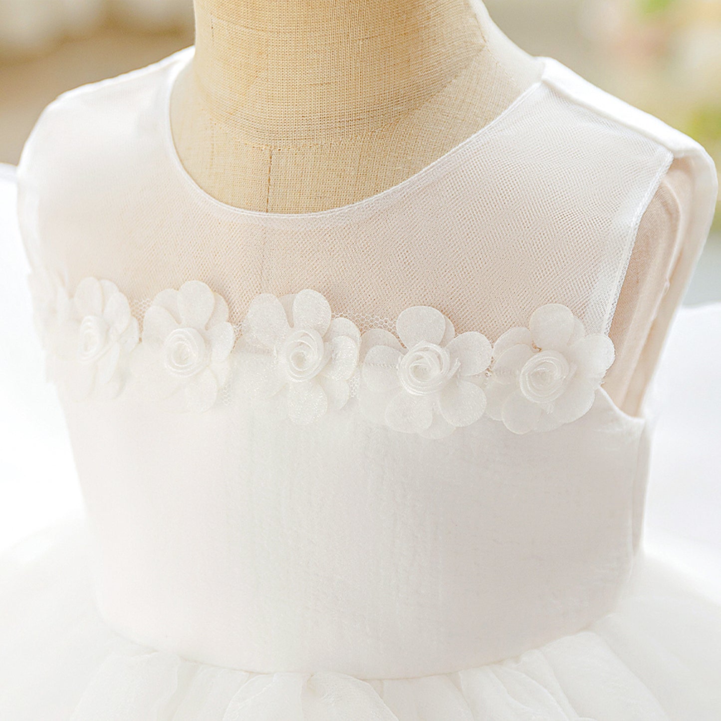 Girls' Tea Length White Tulle Dress with Bow | A-Line Sleeveless Princess Dress for Special Occasions