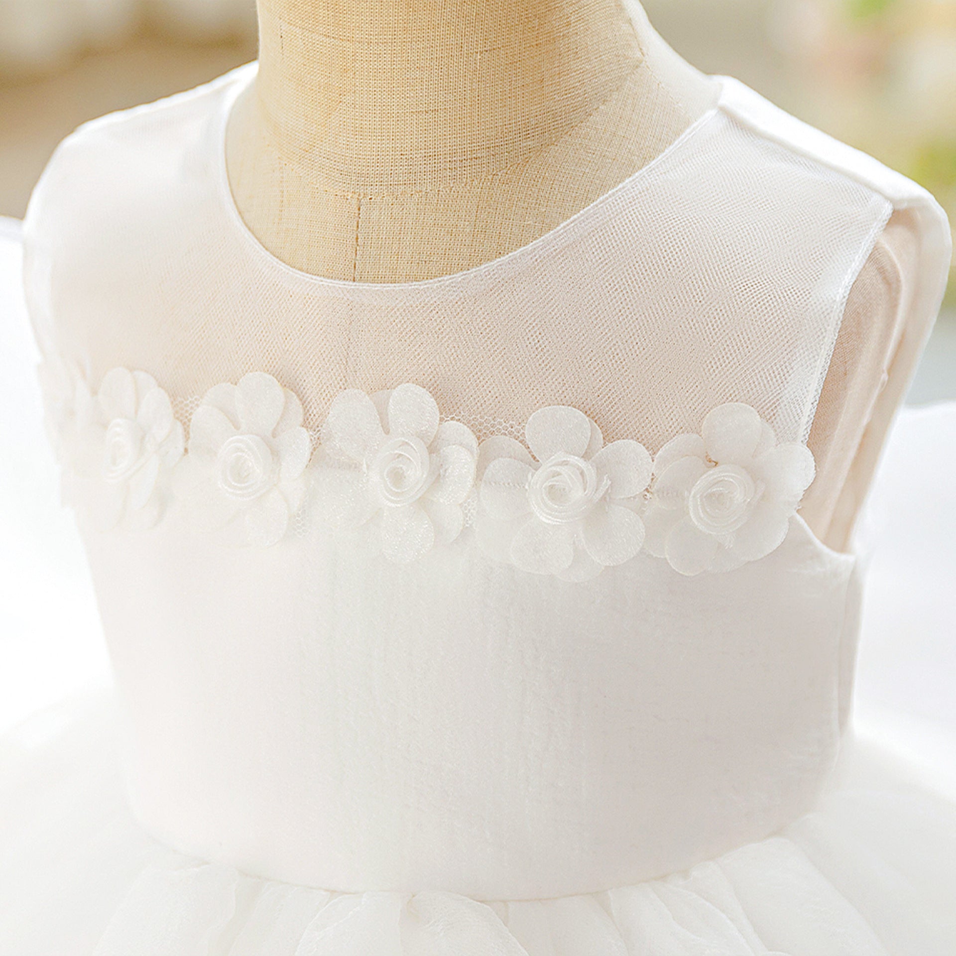Girls' Tea Length White Tulle Dress with Bow | A-Line Sleeveless Princess Dress for Special Occasions