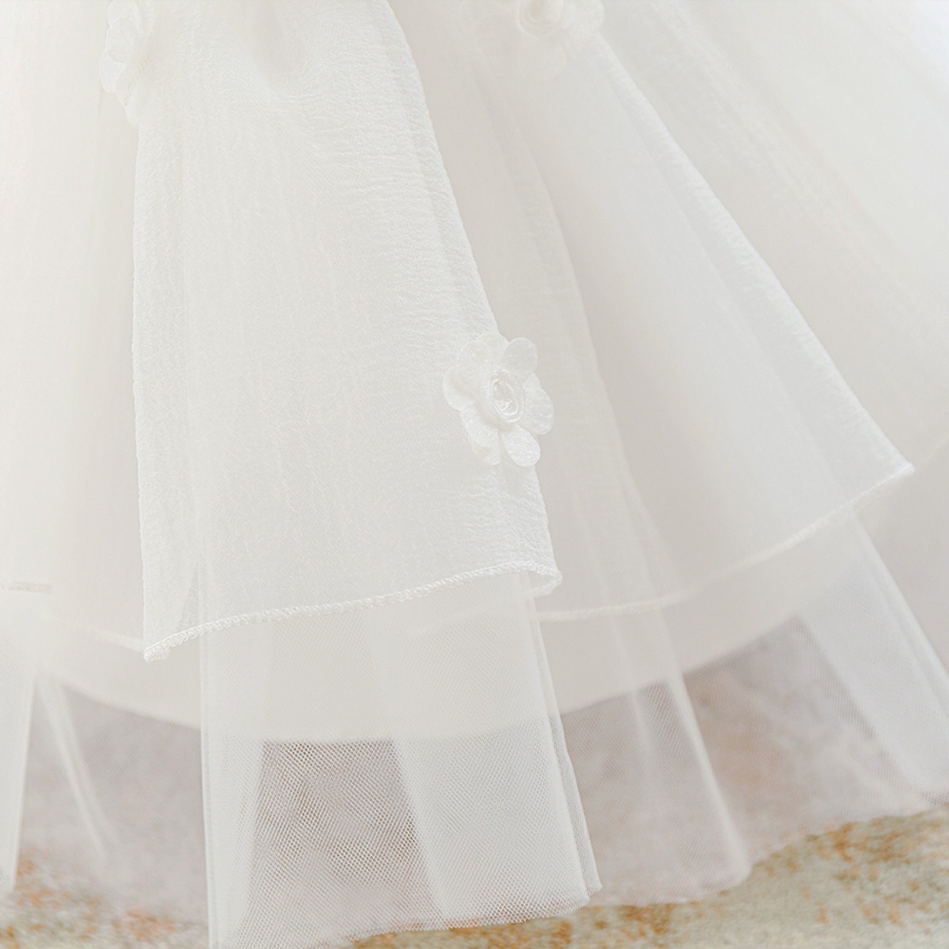 Girls' Tea Length White Tulle Dress with Bow | A-Line Sleeveless Princess Dress for Special Occasions