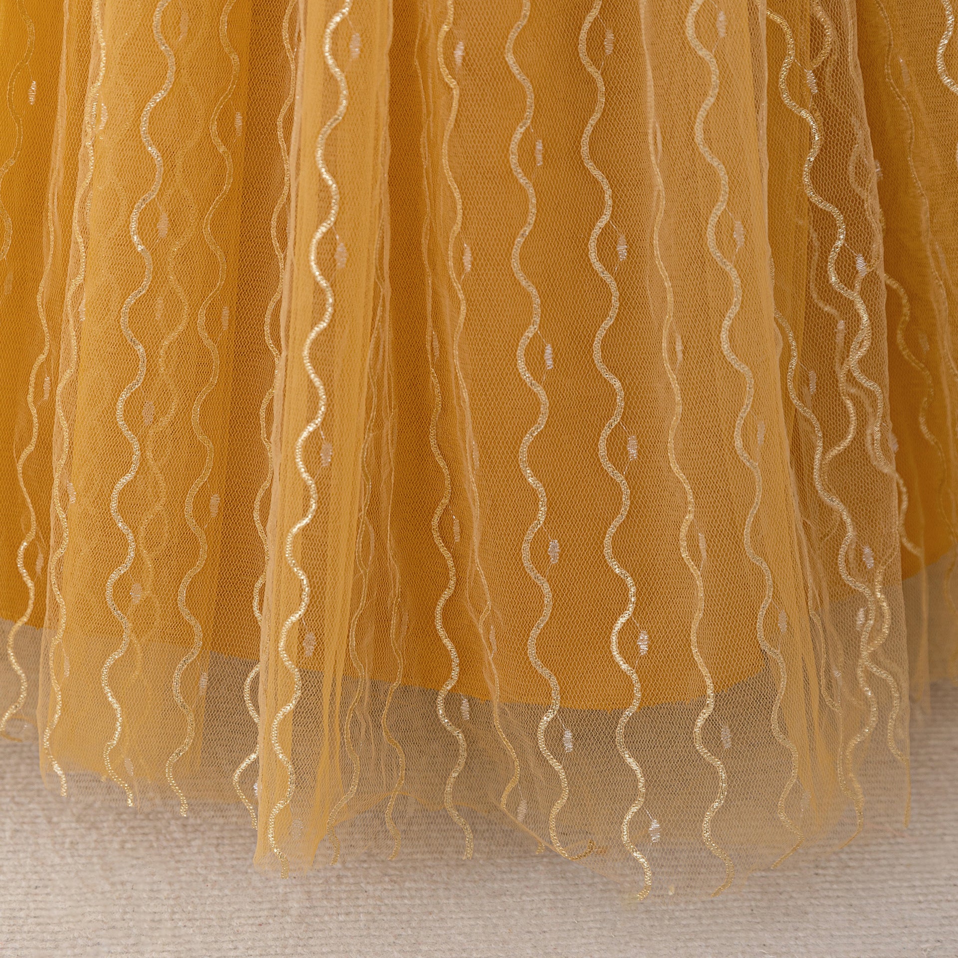 Gold Tulle A-Line Maxi Dress for Girls | Bowknot Princess Gown