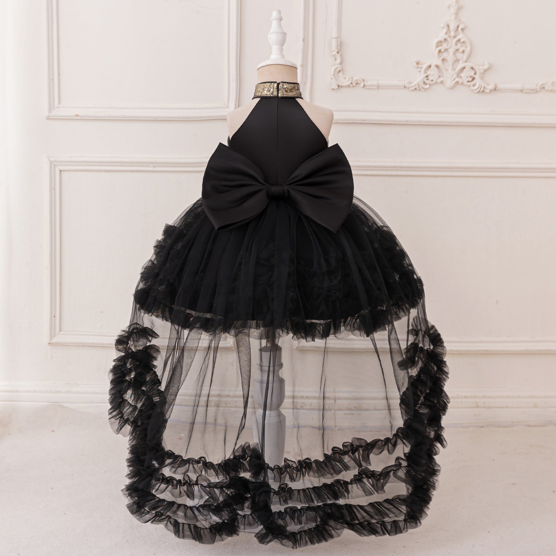 Cute Halter Neck Puffy Tulle High-Low Princess Dress for Kids