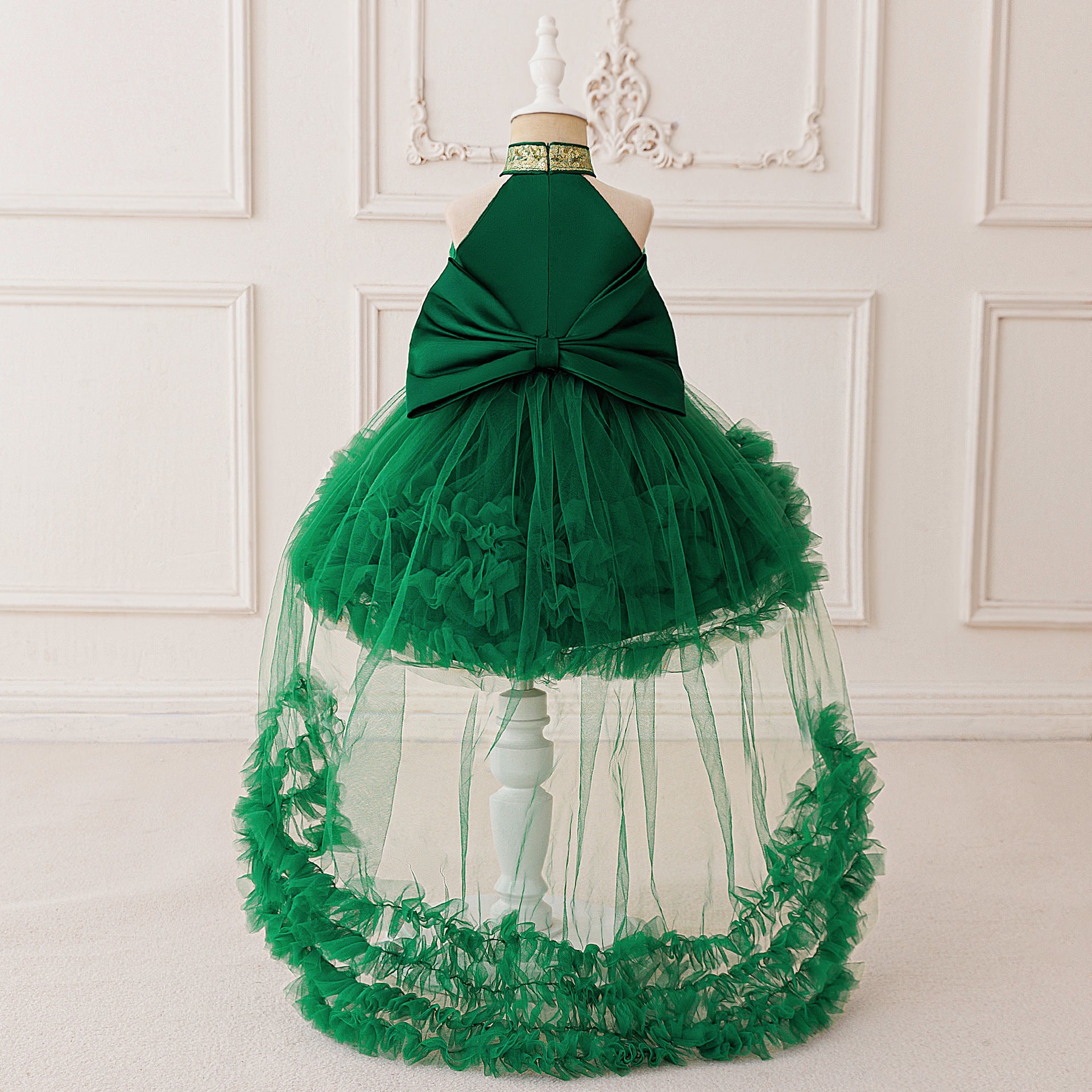 Cute Halter Neck Puffy Tulle High-Low Princess Dress for Kids