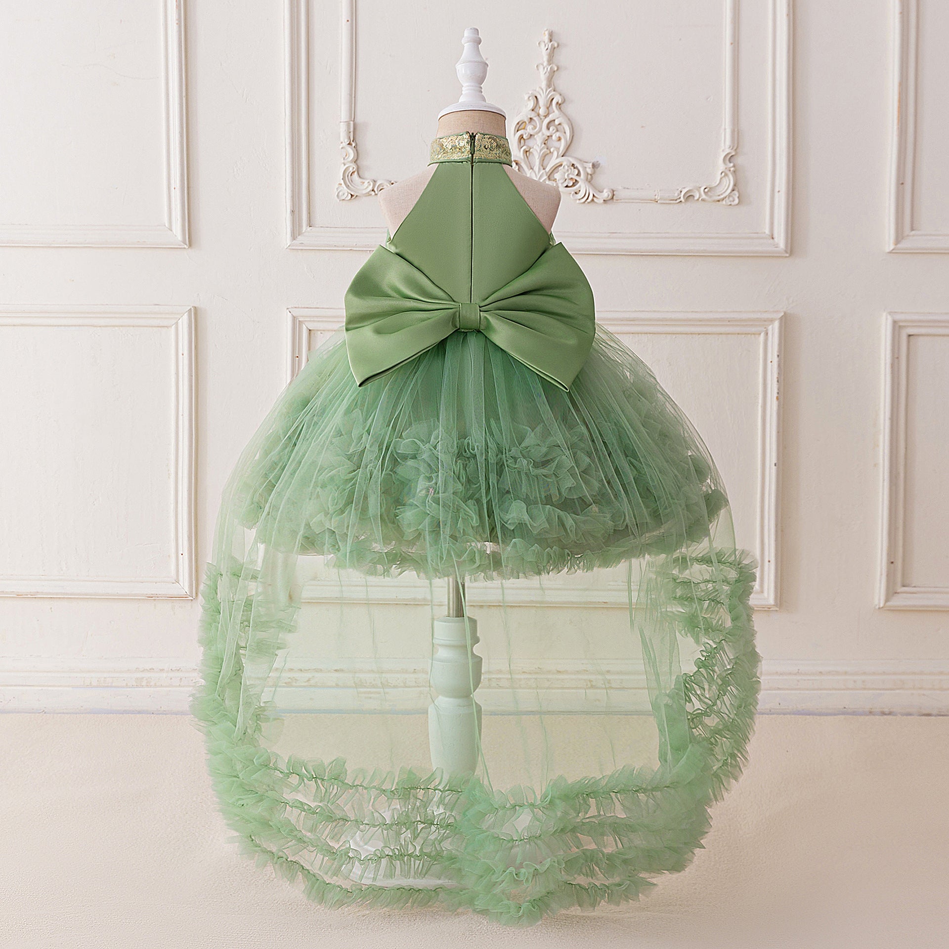 Cute Halter Neck Puffy Tulle High-Low Princess Dress for Kids