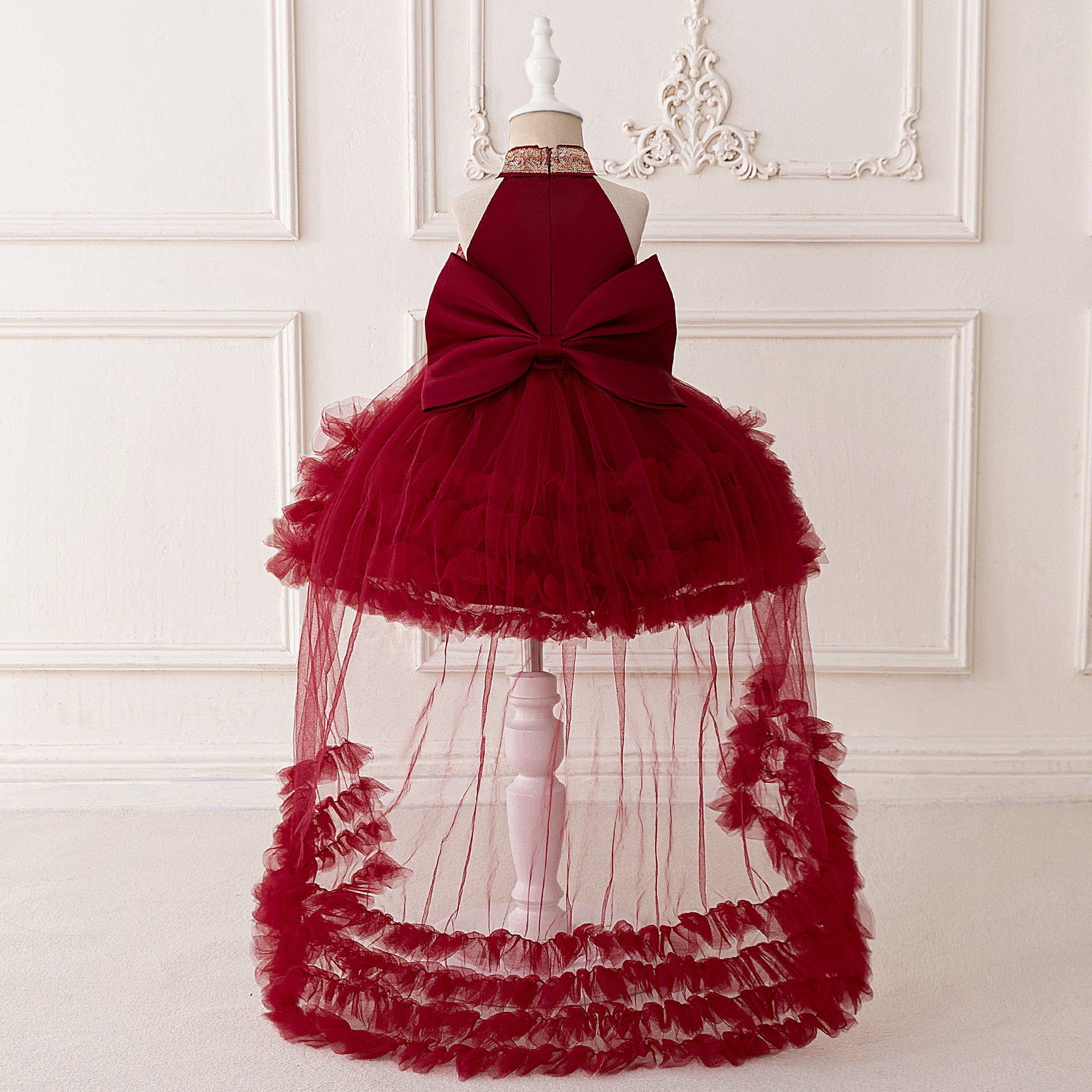 Cute Halter Neck Puffy Tulle High-Low Princess Dress for Kids