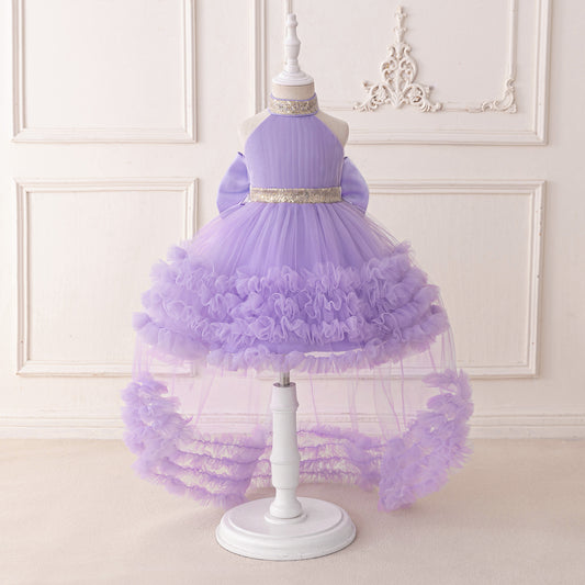 Cute Halter Neck Puffy Tulle High-Low Princess Dress for Kids