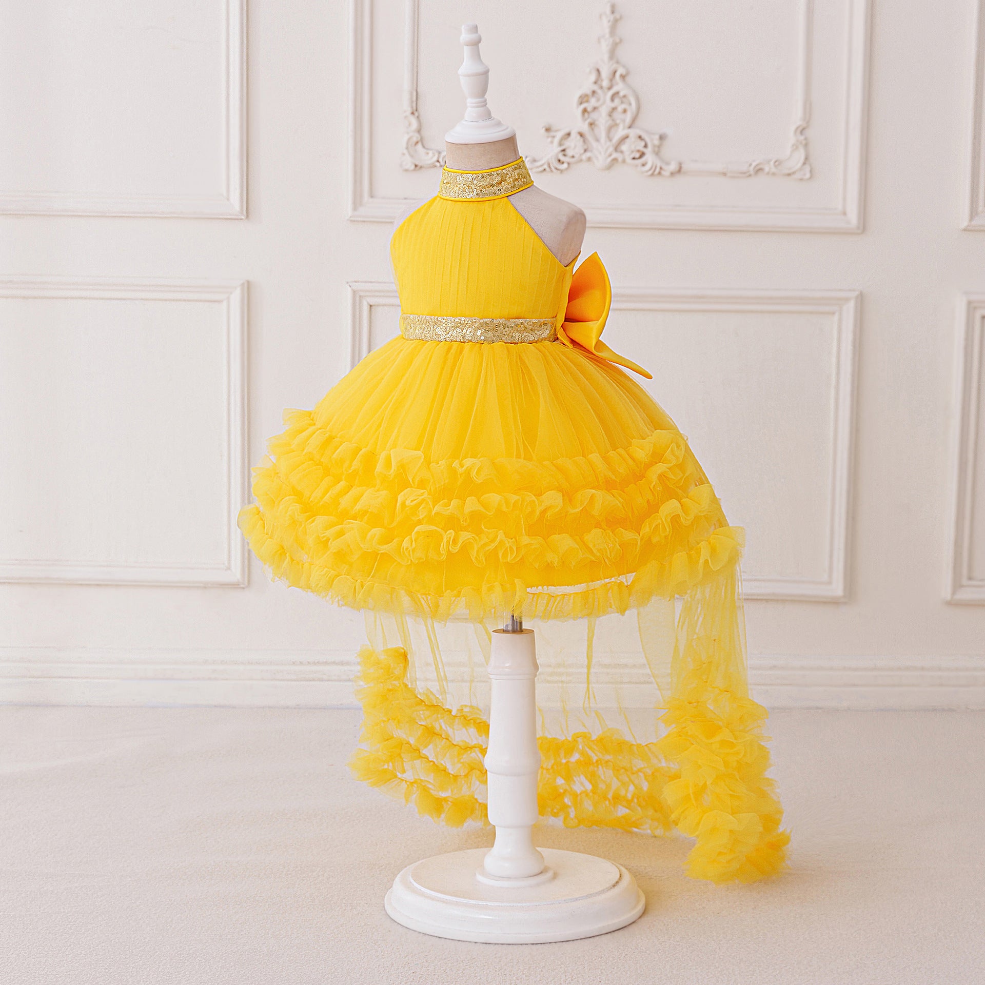 Cute Halter Neck Puffy Tulle High-Low Princess Dress for Kids