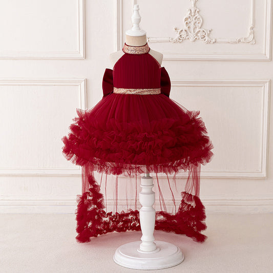 Cute Puffy Halter Neck Tulle Ball Gown Dress for Kids - Party & Flower Girl Outfit