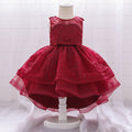 High-Low Puffy Mesh & Lace Ball Gown Dress for Baby Girls
