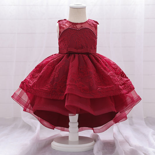 Cute Puffy Ball Gown Dress for Baby Girls | High-Low Lace & Mesh Special Occasion Outfit