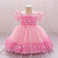 Hot Pink Puffy Flower Girl Dress with Fabric Flowers