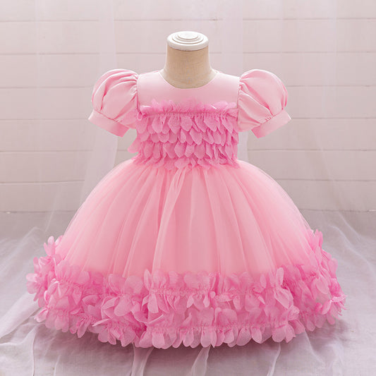 Hot Pink Puffy Flower Girl Dress for Toddlers – Tea Length Princess Party Gown