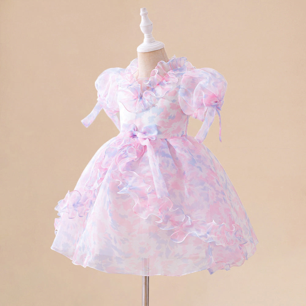 Kids Floral Print A-Line Tea Length Dress for Parties & Special Occasions