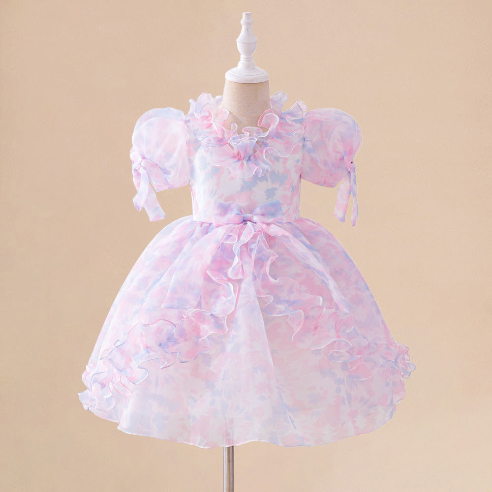 Kids Floral Print A-Line Tea Length Dress for Parties & Special Occasions