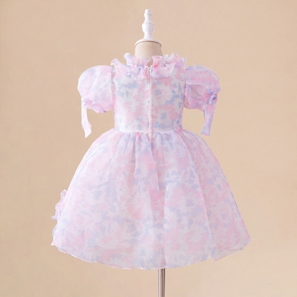 Kids Floral Print A-Line Tea Length Dress for Parties & Special Occasions