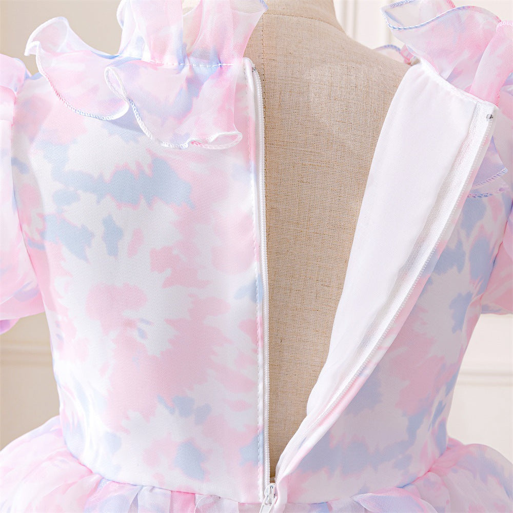 Kids Floral Print A-Line Tea Length Dress for Parties & Special Occasions