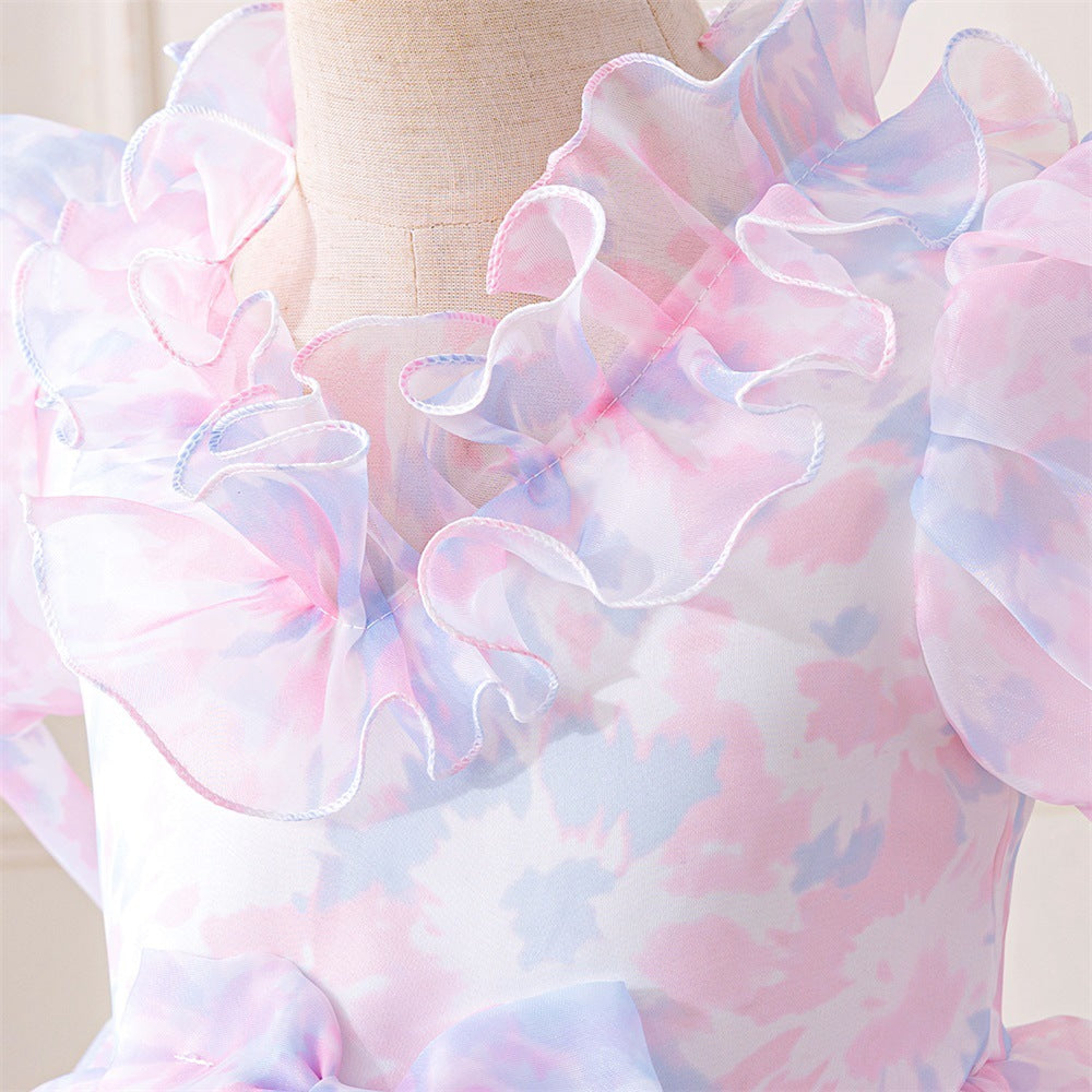 Kids Floral Print A-Line Tea Length Dress for Parties & Special Occasions