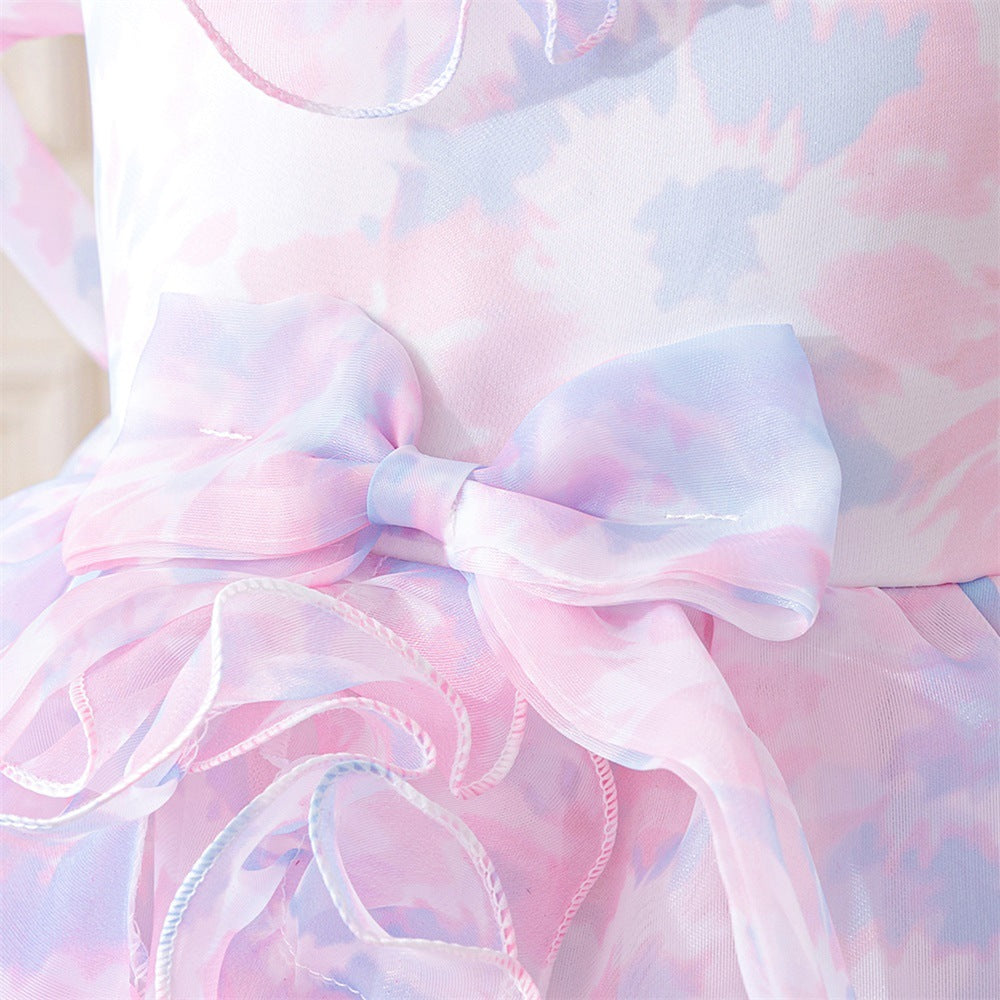 Kids Floral Print A-Line Tea Length Dress for Parties & Special Occasions