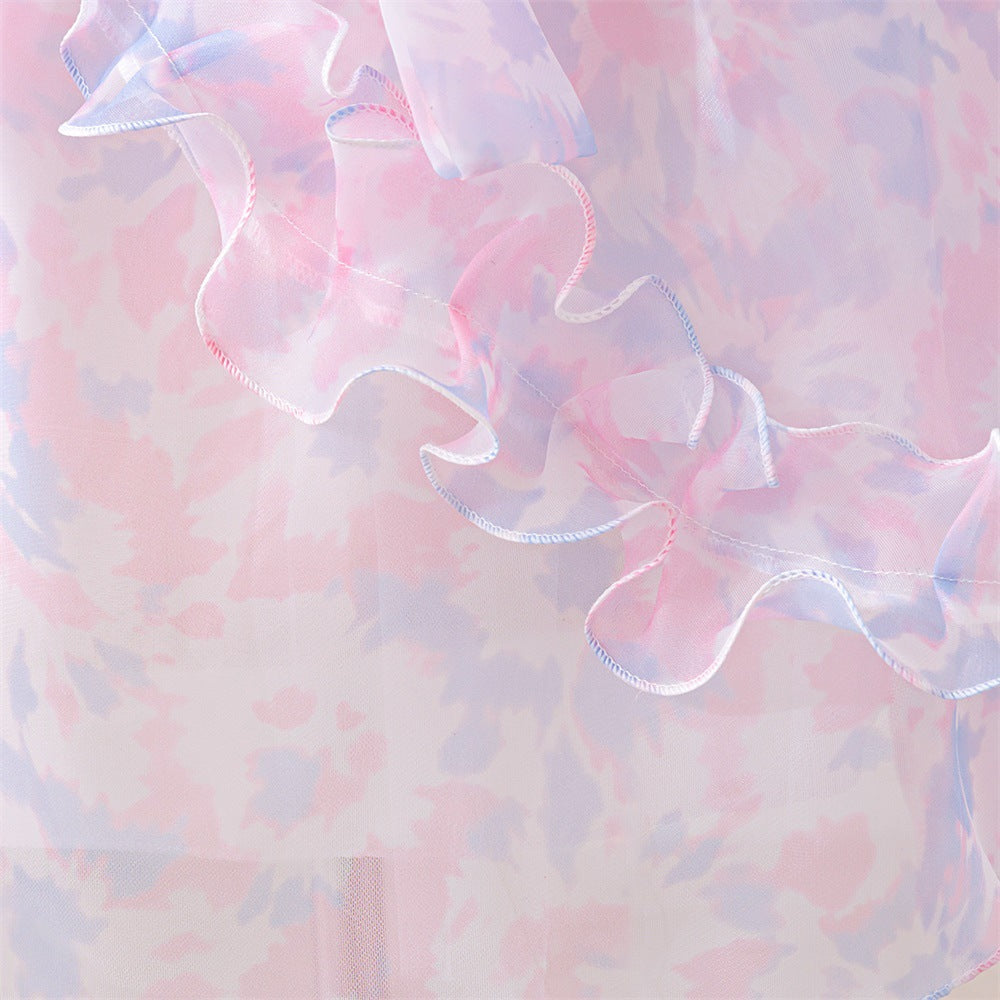 Kids Floral Print A-Line Tea Length Dress for Parties & Special Occasions