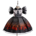 Kids Puffy Bat Print Halloween Witch Dress