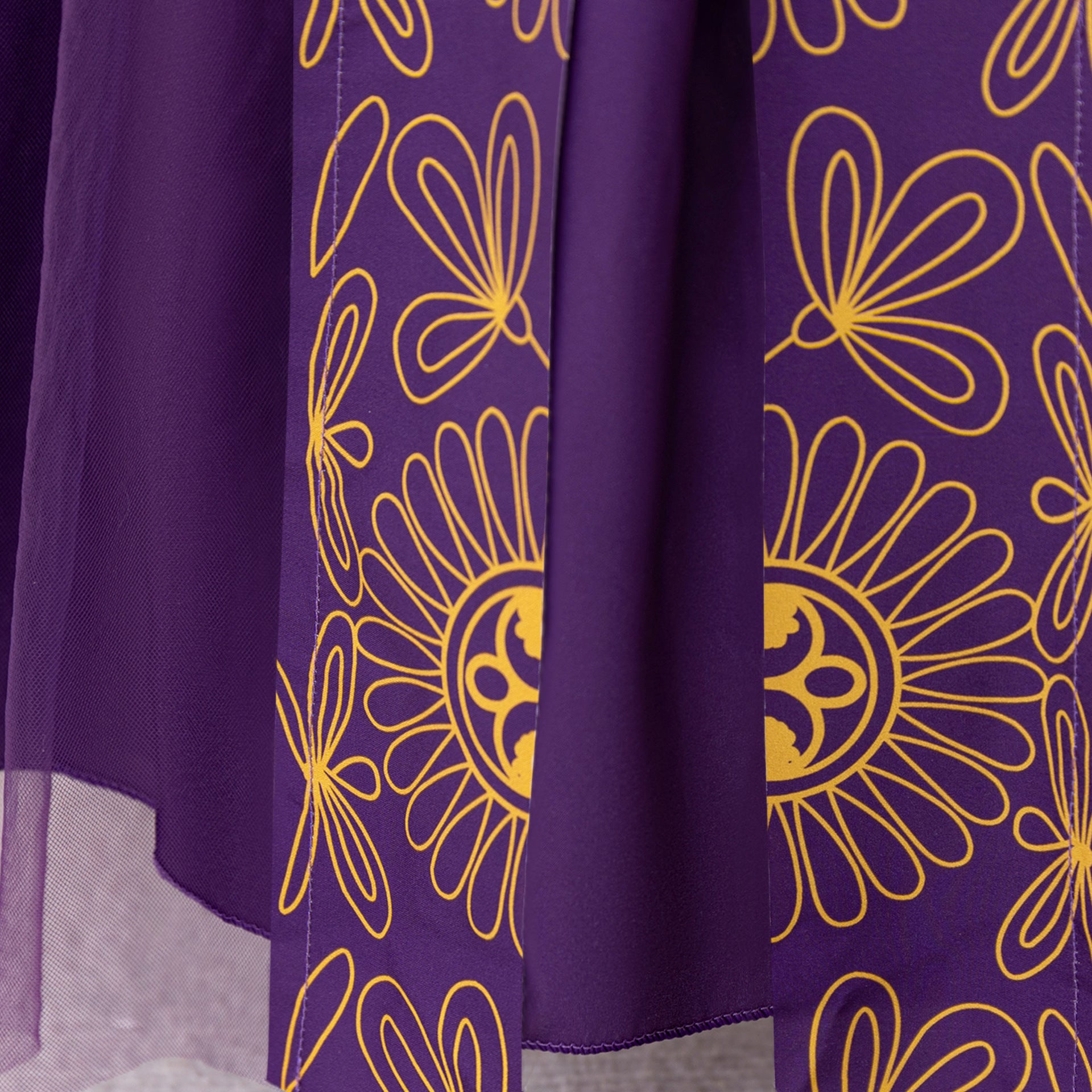 Girls' Purple Floral Maxi Dress with Bow – A-Line Formal Party Gown for Kids