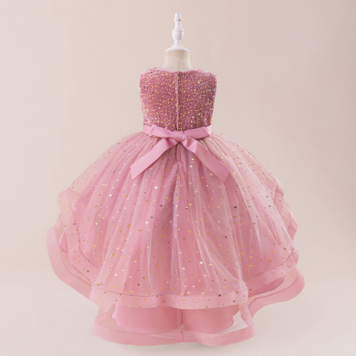 Puffy Sequin High-Low Ball Gown Dress for Girls - Kids Princess Party Dress