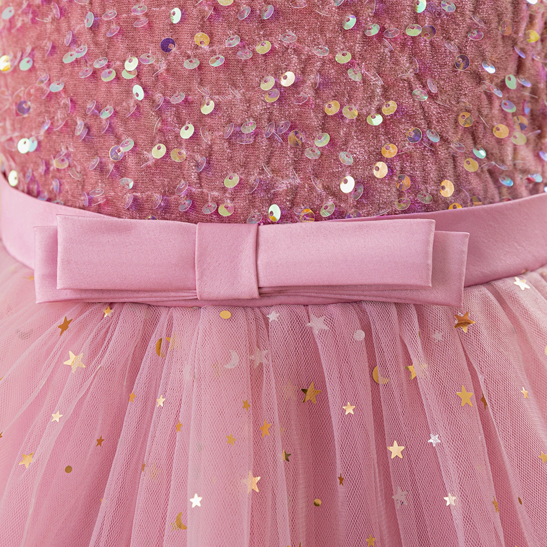 Puffy Sequin High-Low Ball Gown Dress for Girls - Kids Princess Party Dress