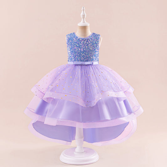 Puffy Sequin High-Low Ball Gown Dress for Girls - Kids Princess Party Dress