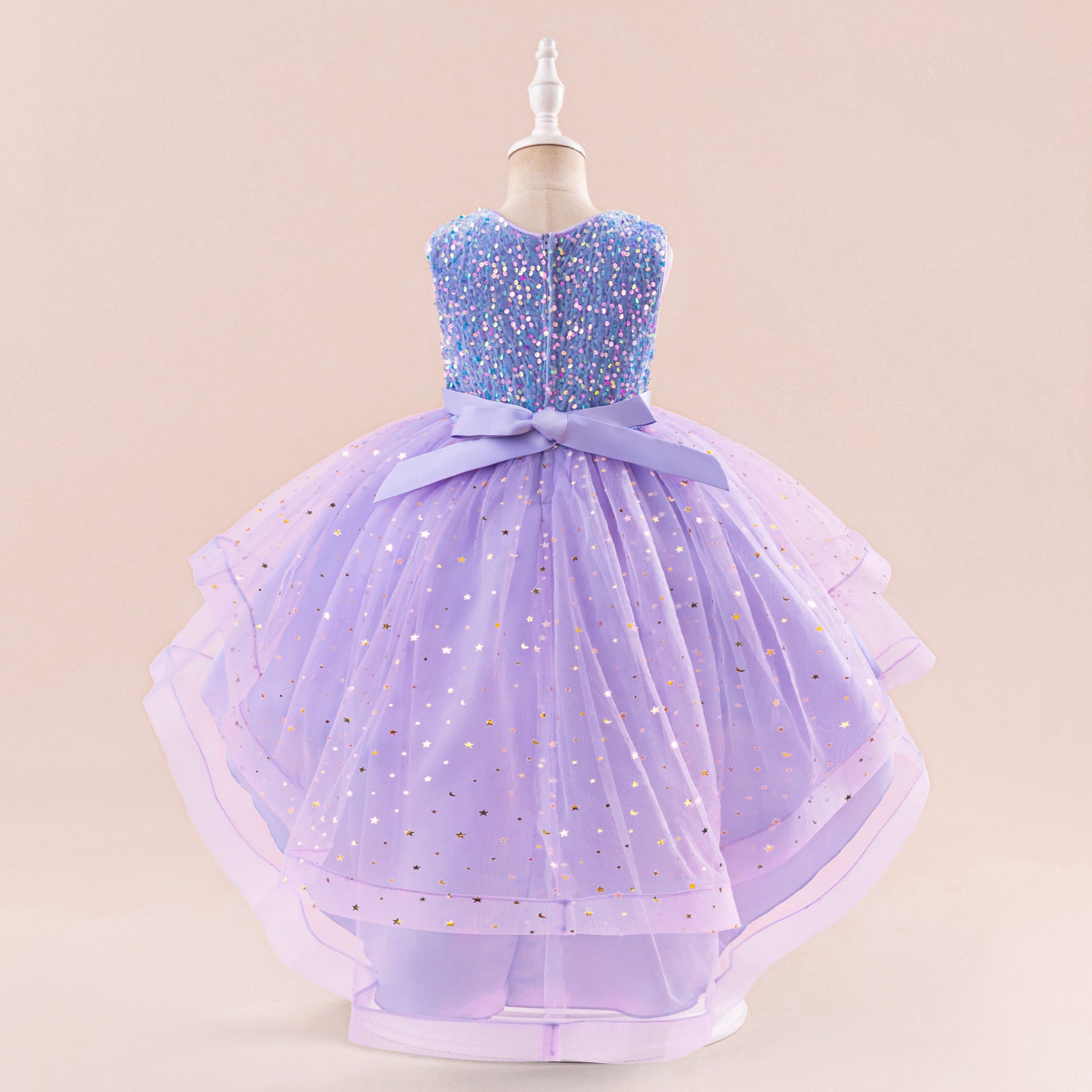 Puffy Sequin High-Low Ball Gown Dress for Girls - Kids Princess Party Dress