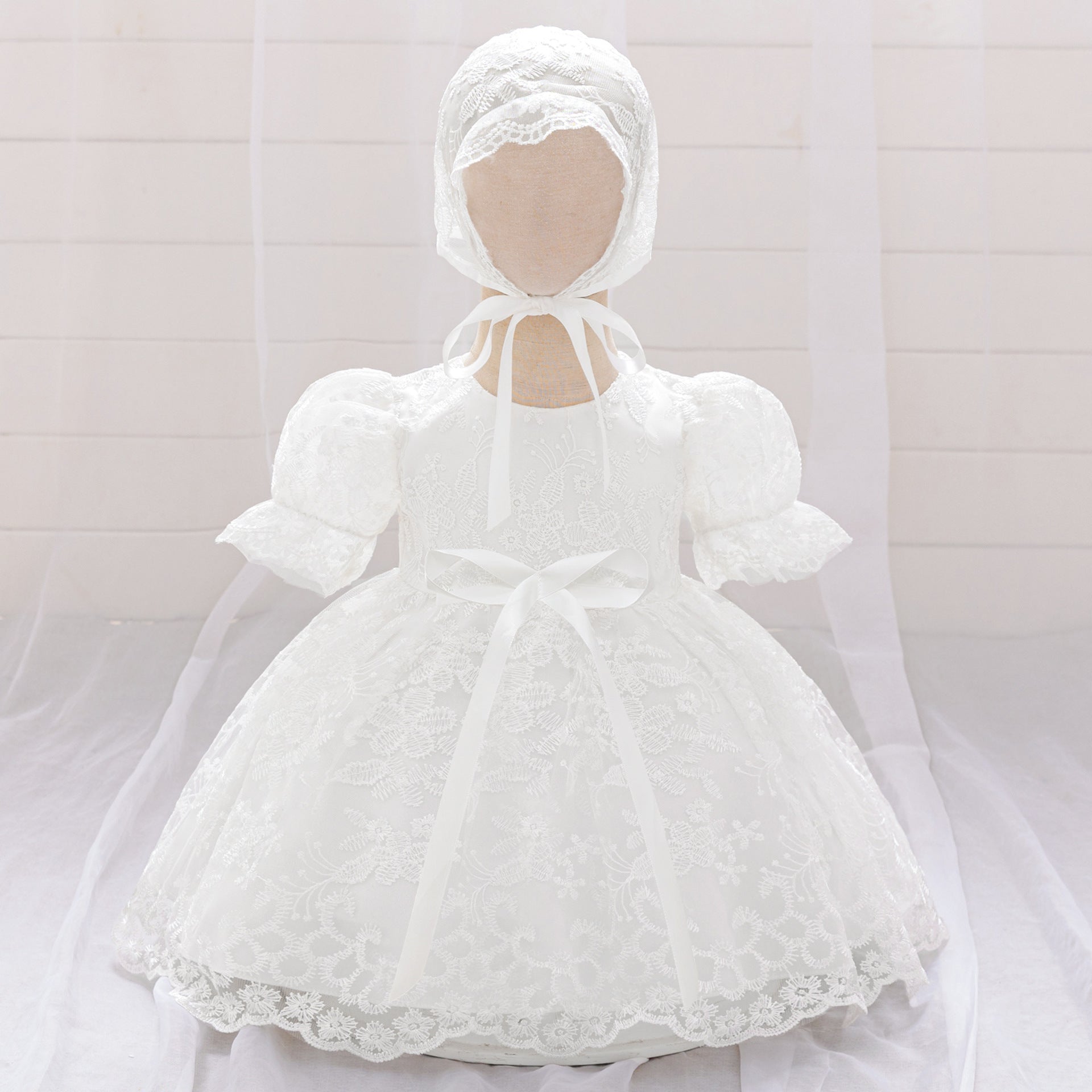 Lace Ball Gown Princess Dress for Baby Girls | Tea Length Puffy Christening Dress