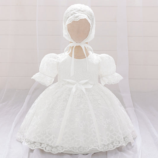 Lace Ball Gown Princess Dress for Baby Girls | Tea Length Puffy Christening Dress