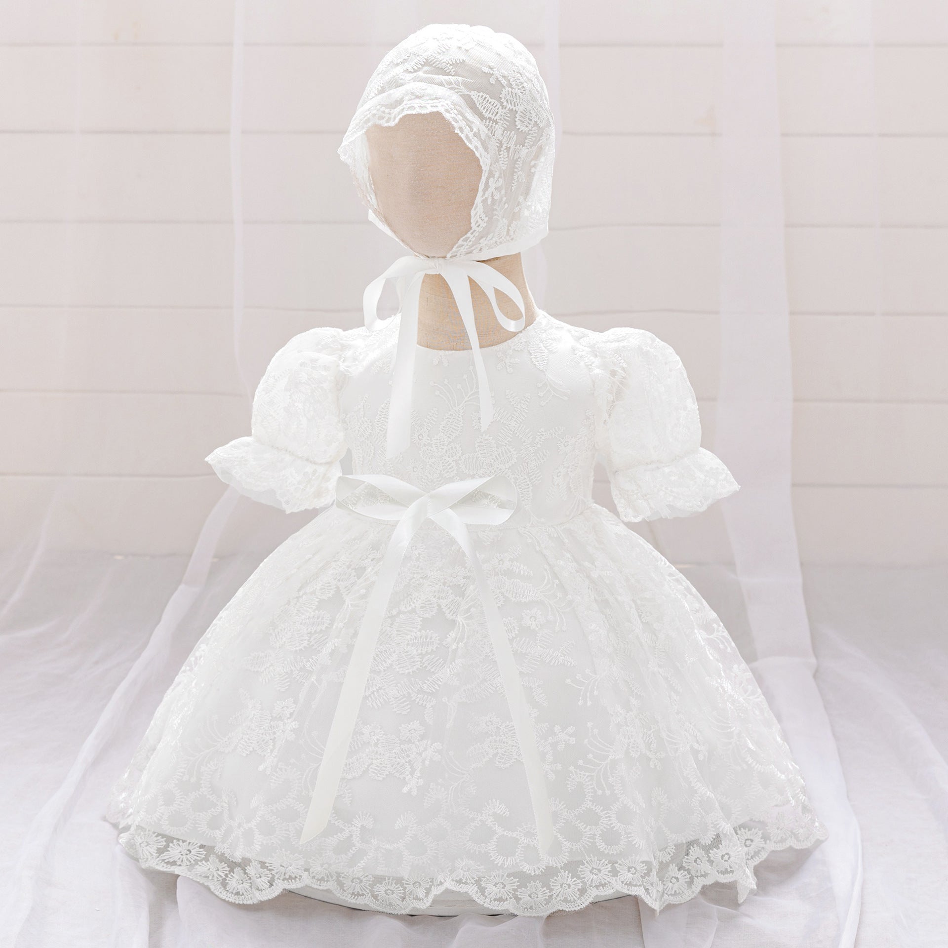 Lace Ball Gown Princess Dress for Baby Girls | Tea Length Puffy Christening Dress