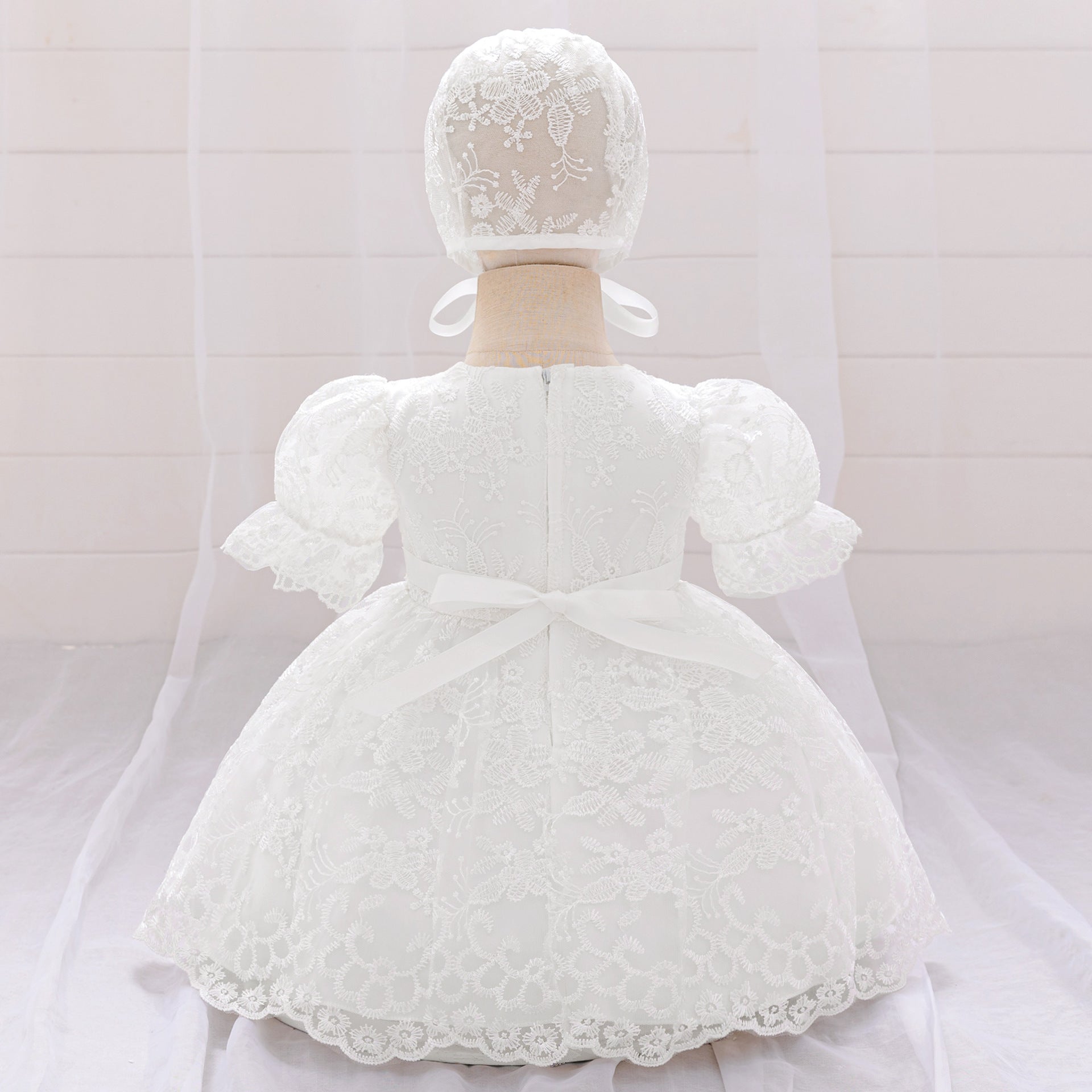 Lace Ball Gown Princess Dress for Baby Girls | Tea Length Puffy Christening Dress