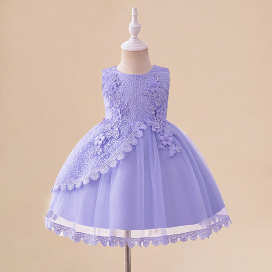 Lavender A-Line Tulle Flower Girl Dress – Lace & Floral Party Outfit for Kids
