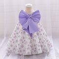 Lavender Bowknot Floral Tea Length Baby Dress