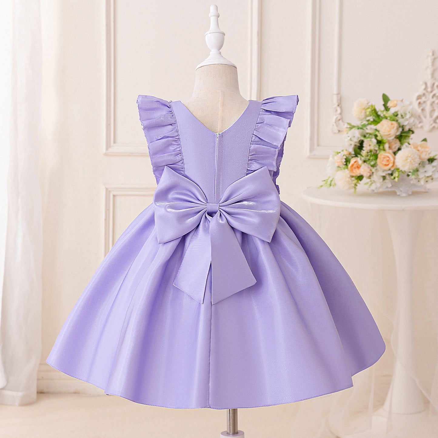 Frocklet Lavender A-Line Bowknot Flower Girl Dress – V-Neck Sequin Kids Party Gown 2