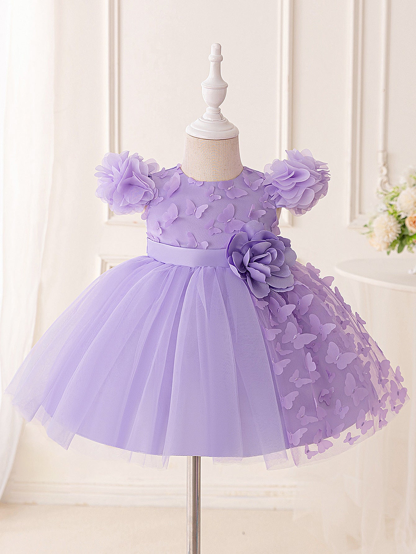 Frocklet Lavender Puffy Butterfly Tulle Dress for Babies and Toddlers | Tea Length Ball Gown 1