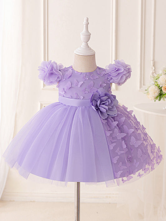 Lavender Puffy Butterfly Tulle Dress for Babies and Toddlers | Tea Length Ball Gown