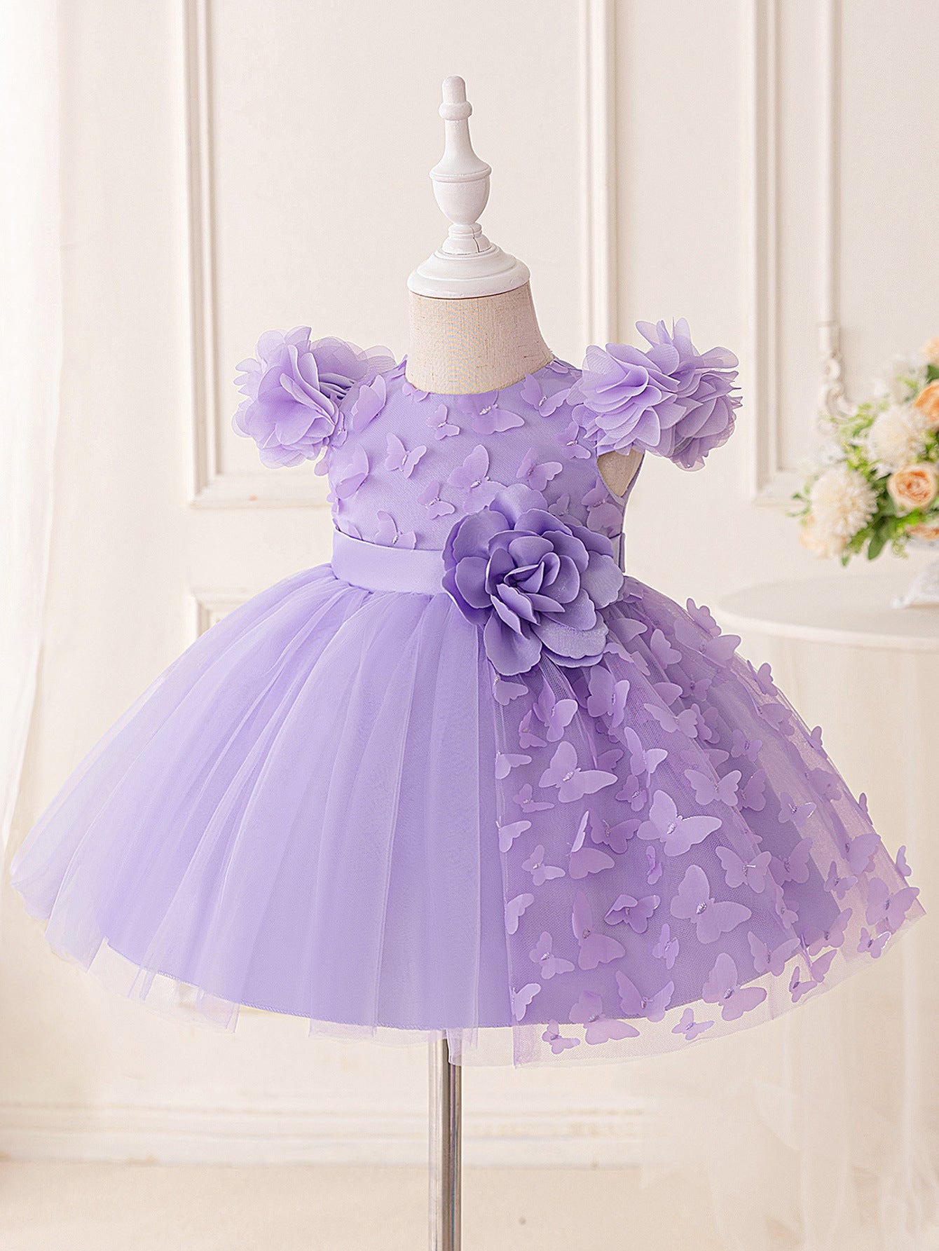 Frocklet Lavender Puffy Butterfly Tulle Dress for Babies and Toddlers | Tea Length Ball Gown 2