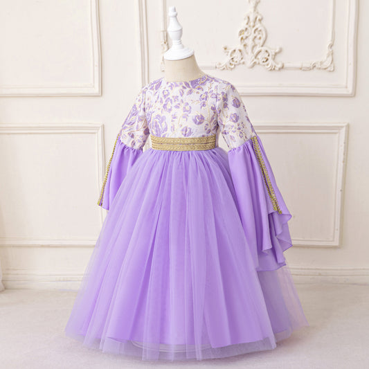 Lavender Floral Princess Maxi Dress for Girls | Special Occasion & Party Gown