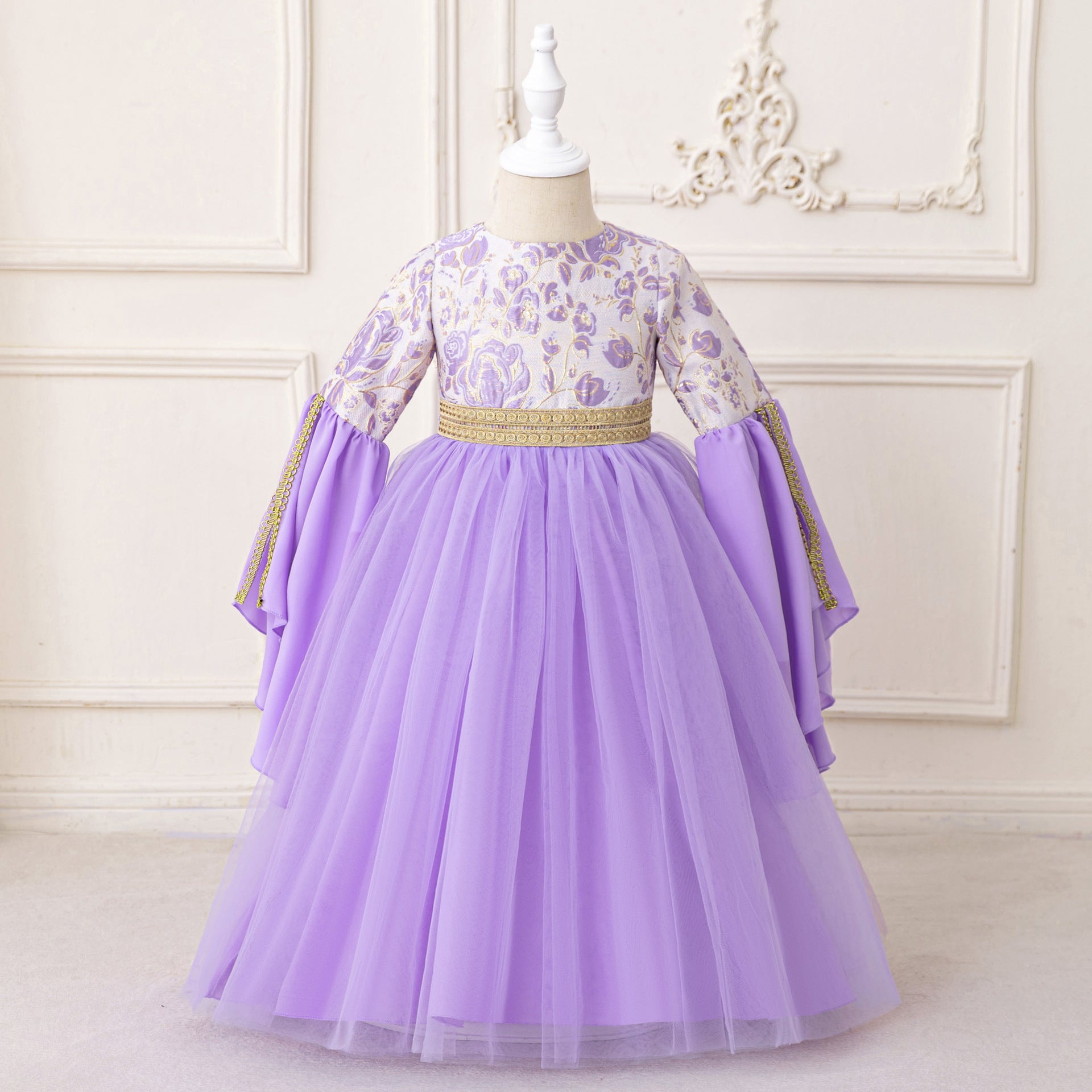 Lavender Floral Princess Maxi Dress for Girls | Special Occasion & Party Gown