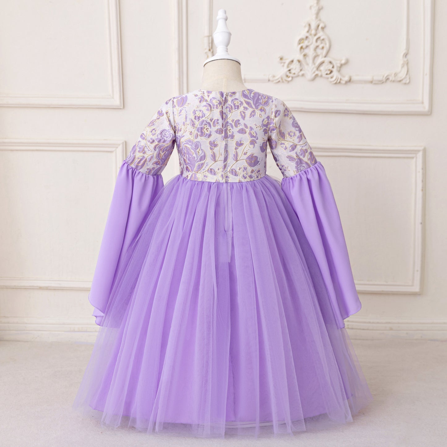 Lavender Floral Princess Maxi Dress for Girls | Special Occasion & Party Gown