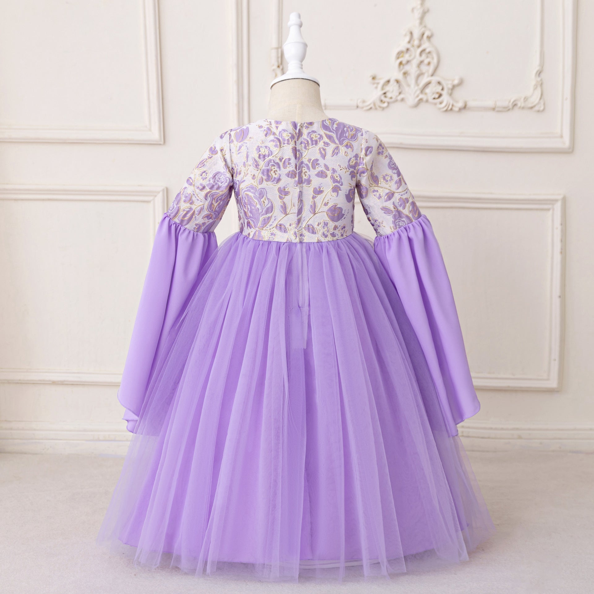 Lavender Floral Princess Maxi Dress for Girls | Special Occasion & Party Gown