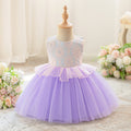 Lavender Lace Puff Sleeve Ball Gown Dress for Girls