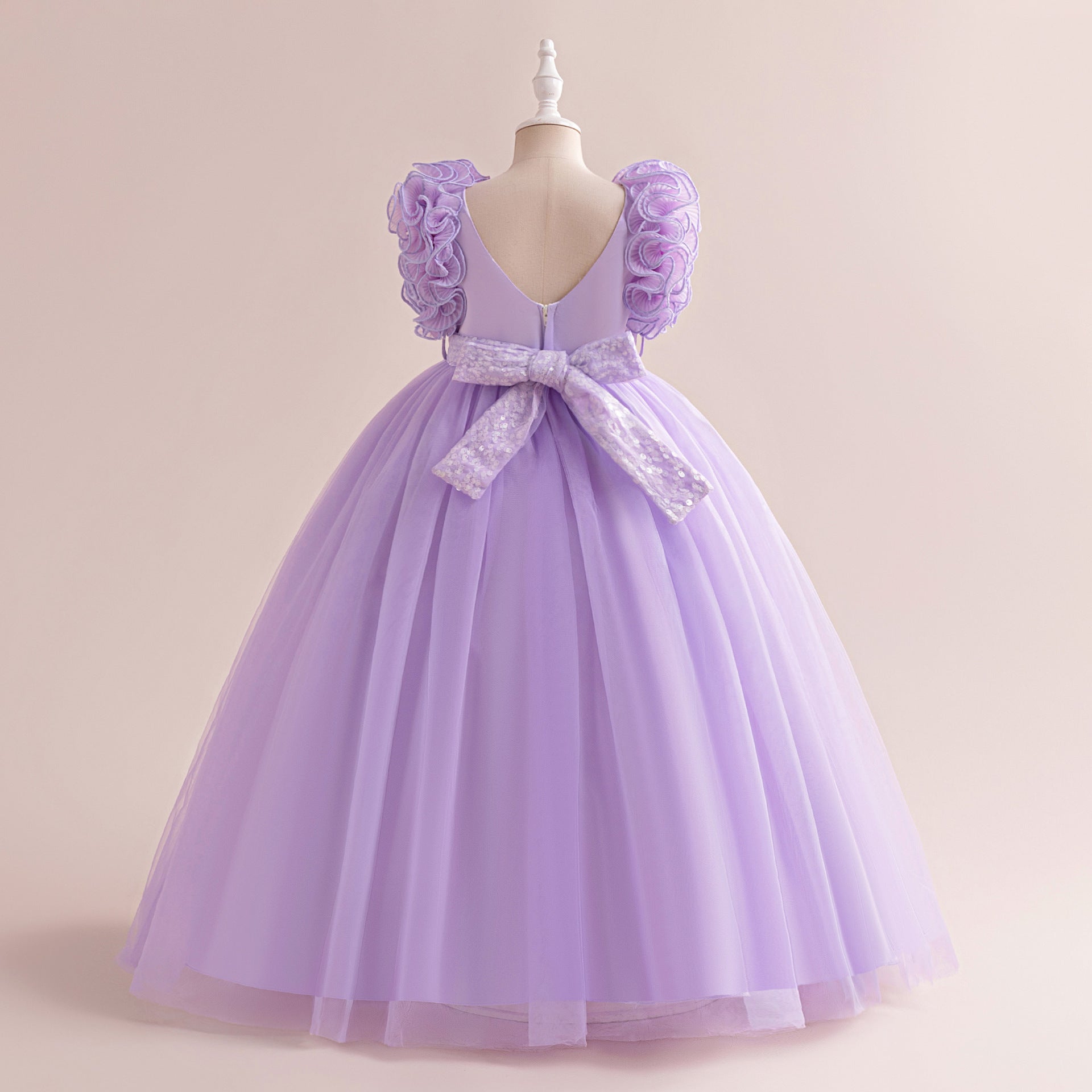 Cute Lavender A-Line Maxi Tulle Dress for Girls with Sequins | Floor-Length Princess Gown