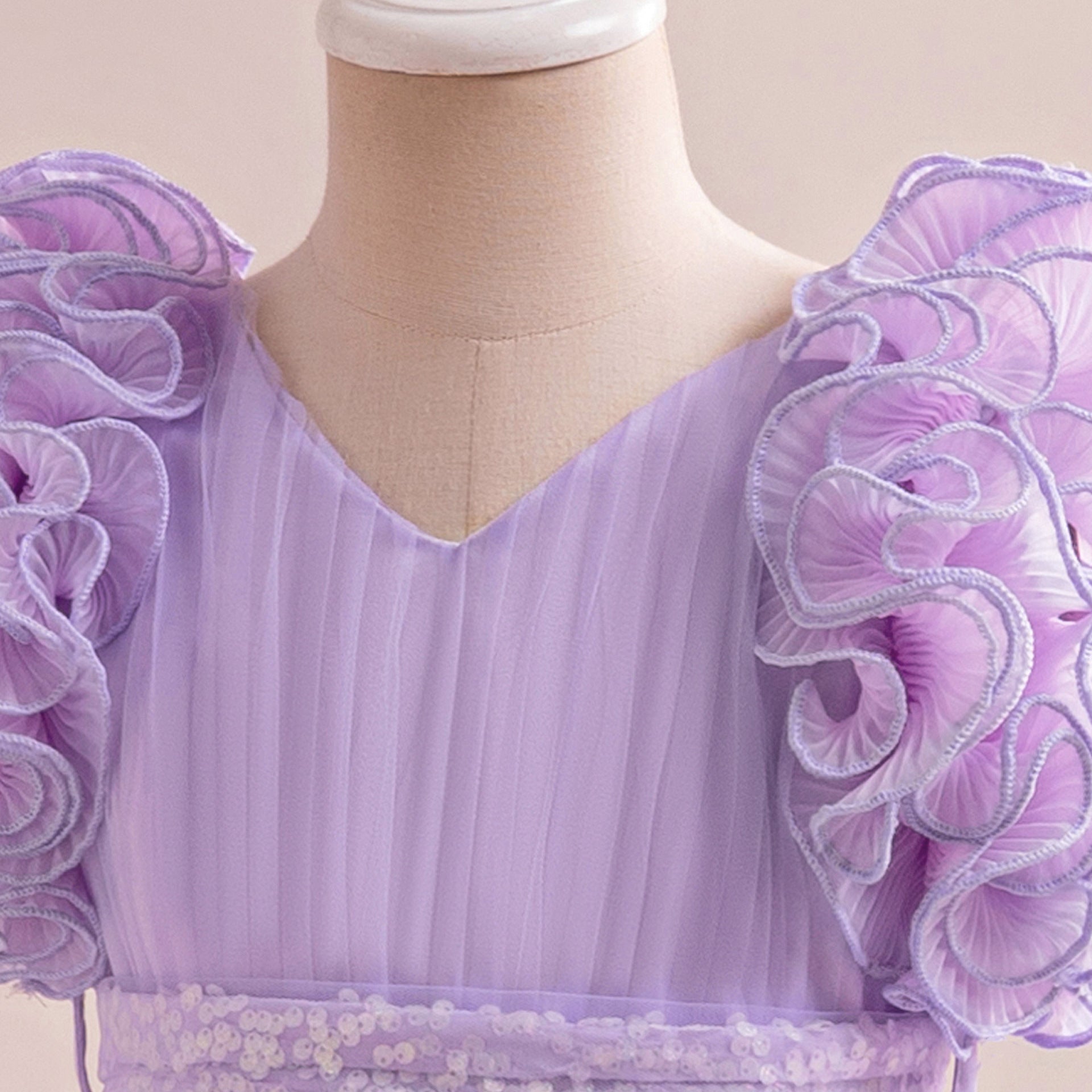 Cute Lavender A-Line Maxi Tulle Dress for Girls with Sequins | Floor-Length Princess Gown